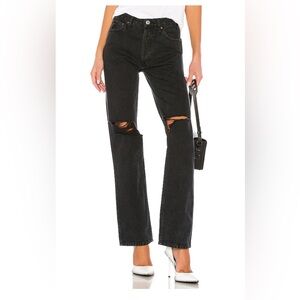 RE/DONE Originals High Rise Loose in Washed Black With Rips - Size 26